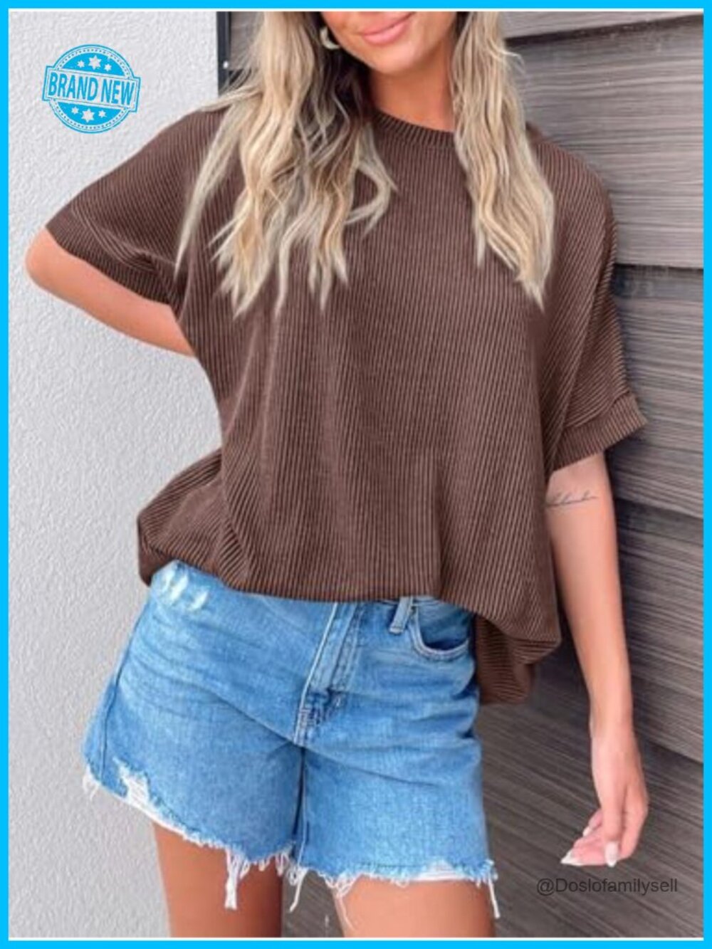 Oversized Ribbed Batwing Tunic Tee - Picture 4 of 6